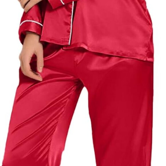 Other - Silk Satin Pajama Set Long Sleeve Button Down Sleepwear Lounge